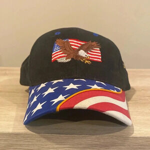 Bald Eagle flying in front of USA flag ball cap. Iraqi freedomVintage air force.